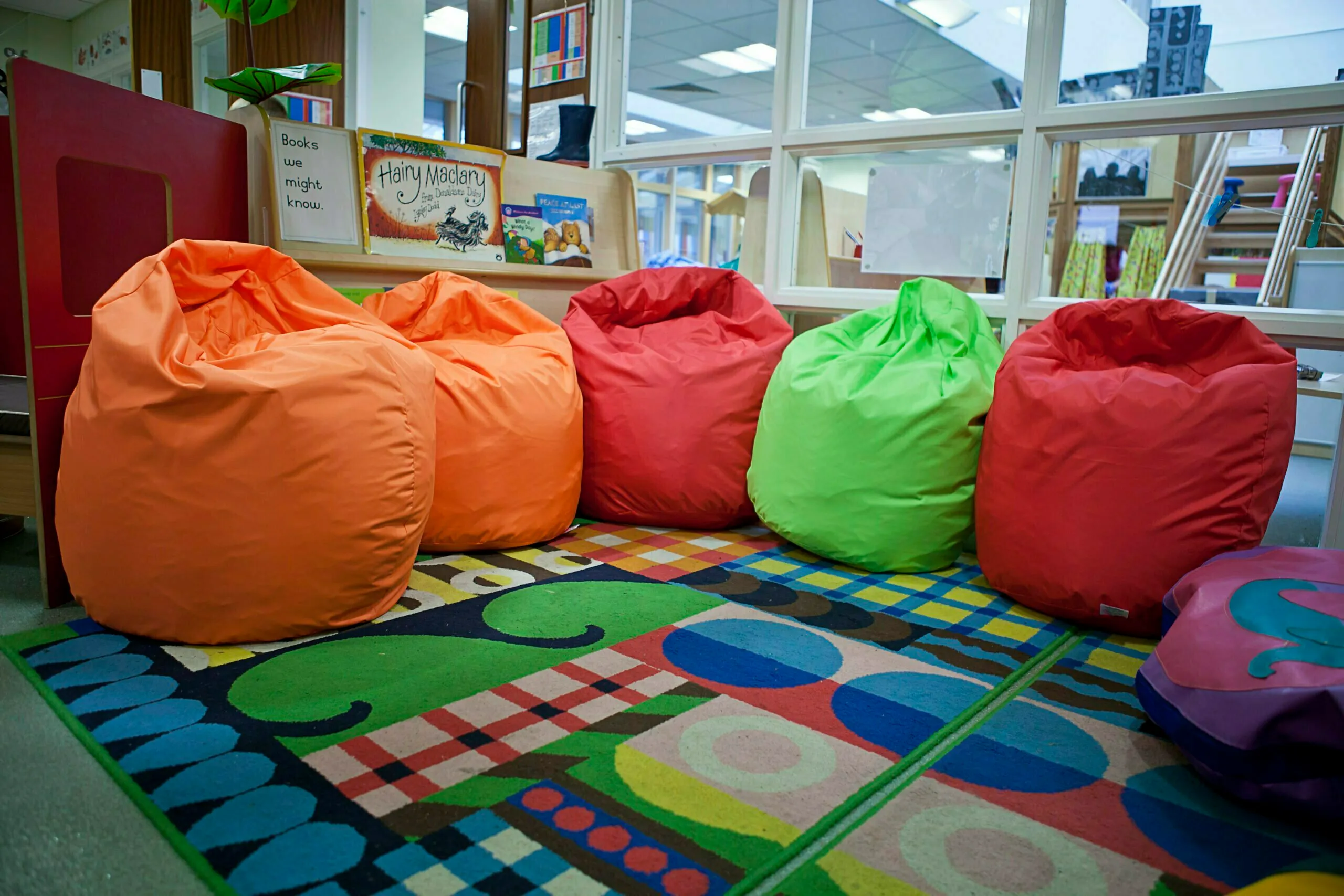 Bean bags in story corner scaled