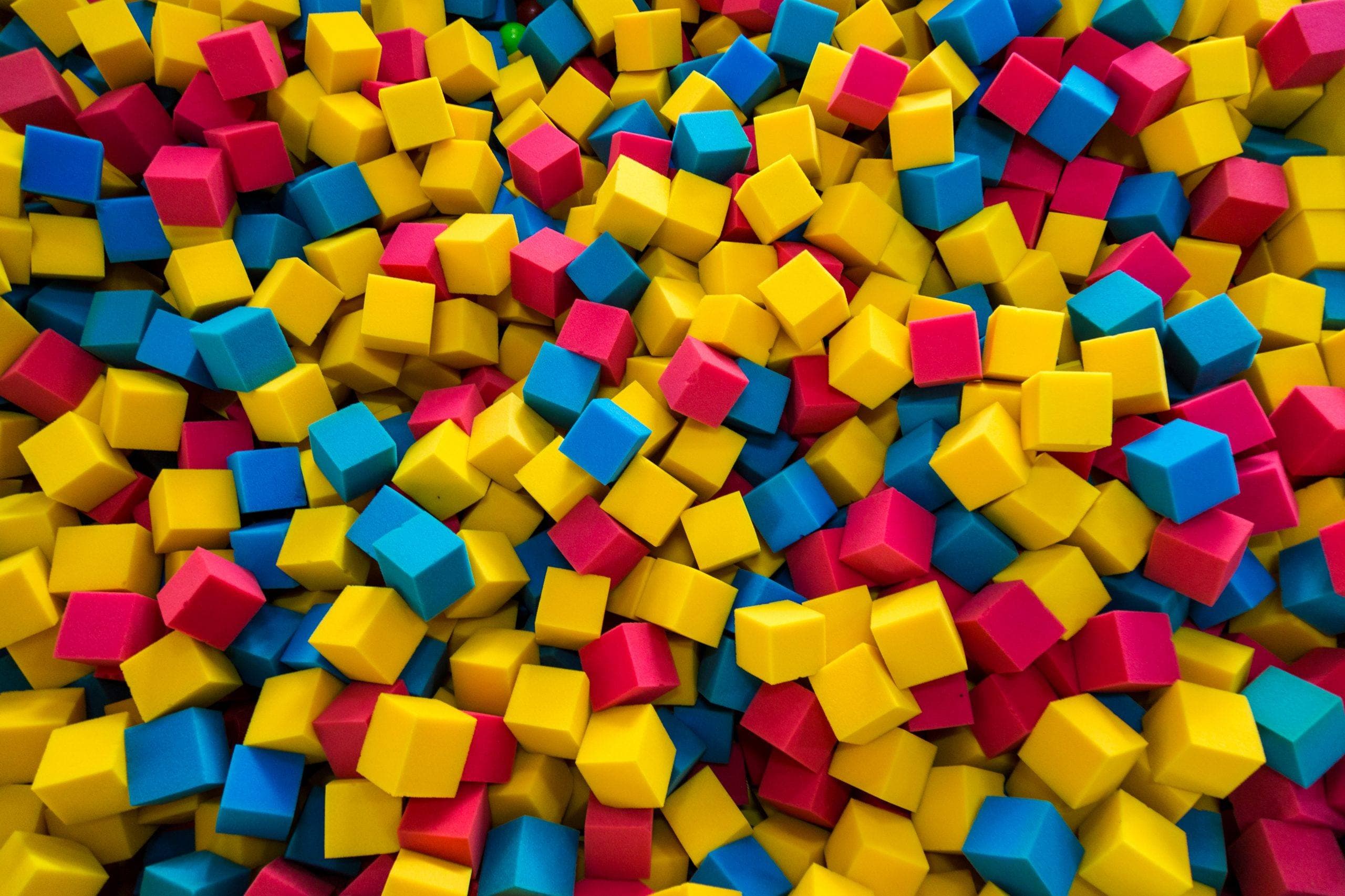 Pit of multi-coloured foam cubes