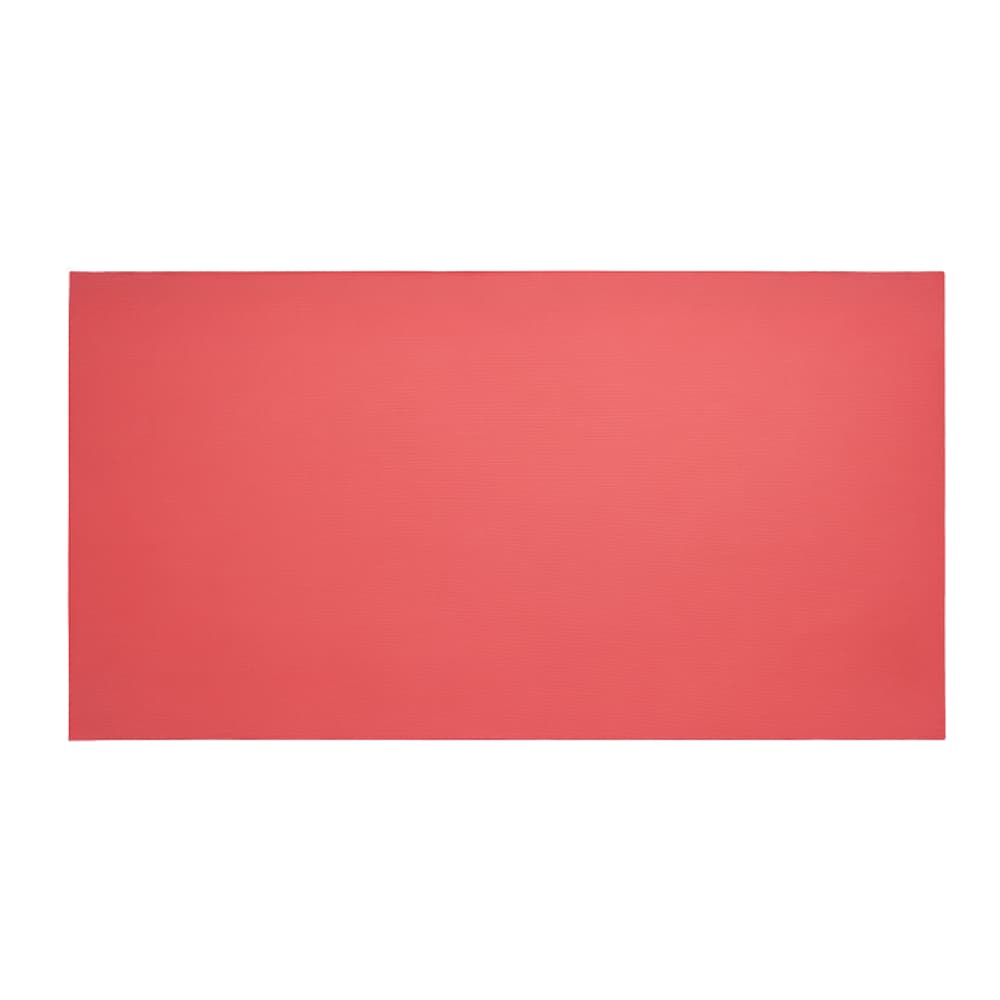 Rectangular red exercise mat with a smooth surface laid flat on a white background.