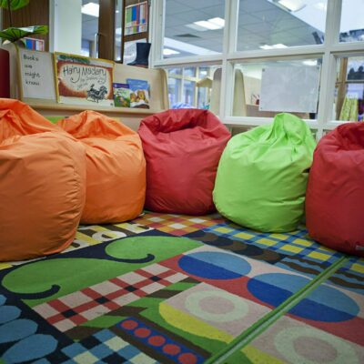 Bean bags in story corner scaled